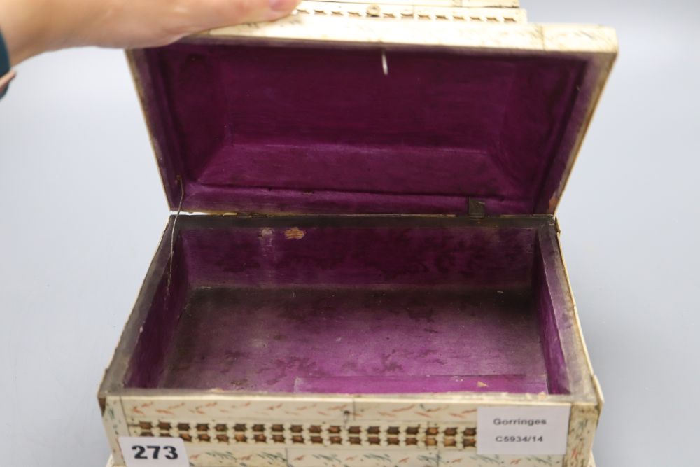 A bone overlaid Prisoner of War sewing box, length 24cm